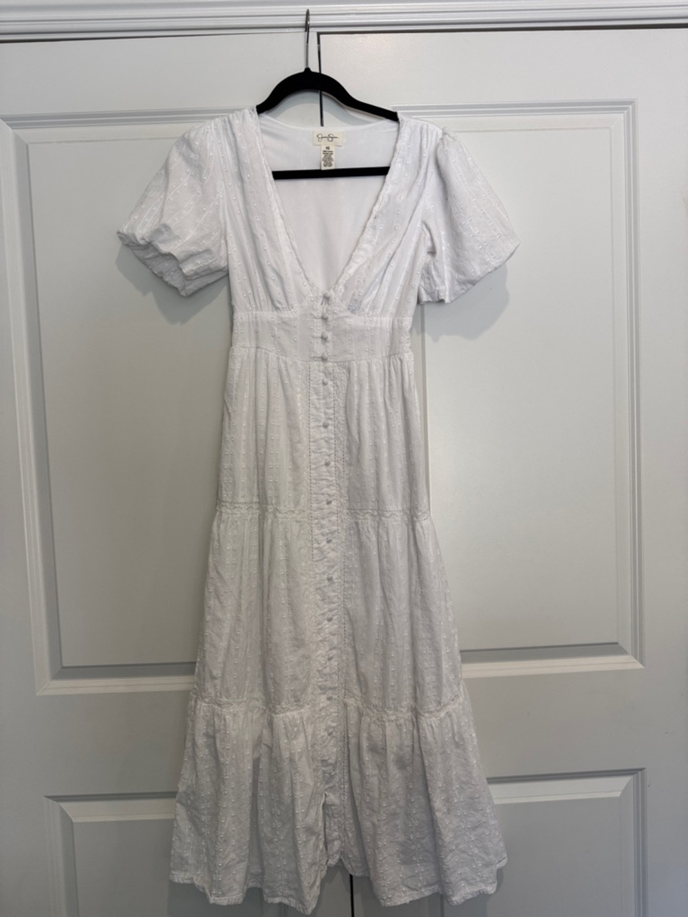 J.O.A. White Eyelet Maxi Dress with Puff Sleeves